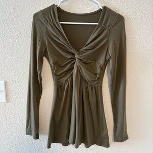 Olive Green Long Sleeve Twist Front Top